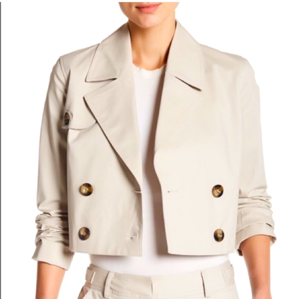 Laundry by Shelli Segal NEW Khaki Button Down Trench Style Crop Jacket